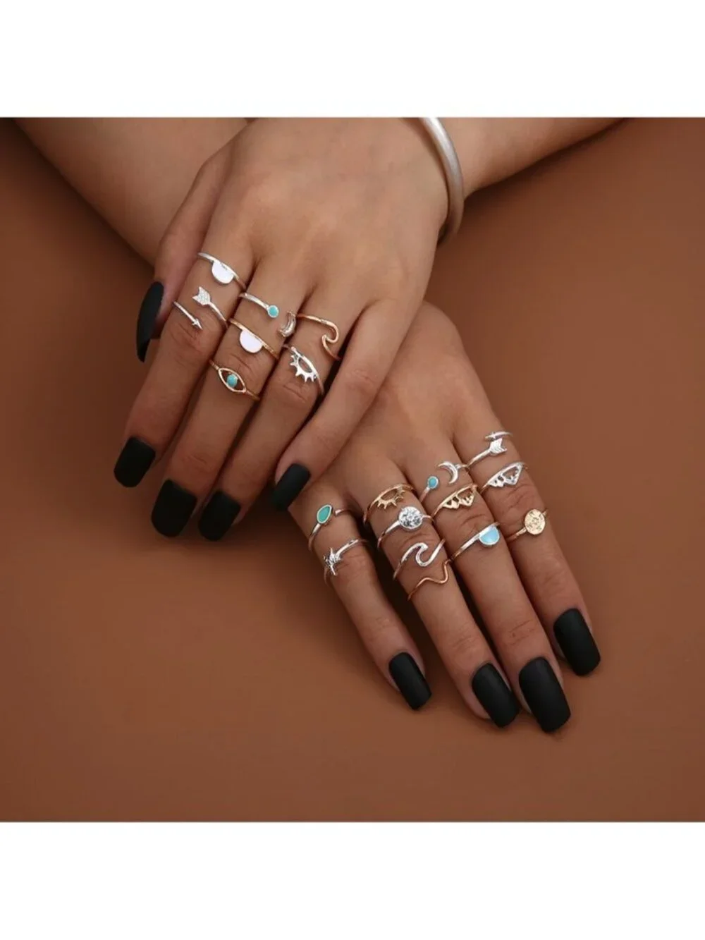 Women's Silver&Gold Zinc Silver Star Moon Vintage Stack able Knuckle Ring Set
